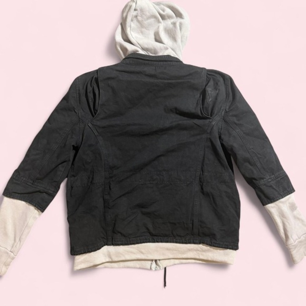 John Eshaya Vintage Y2K Black Denim Hooded Moto Jacket Skater Twilight Small - Picture 3 of 7
